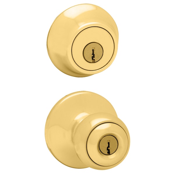 Kwikset Polo Polished Brass Deadbolt and Entry Door Knob 1-3/4 in. 96900-250 - main